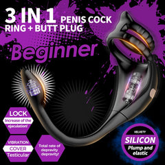 3 in 1 Cock Ring with Multi Stimulations Butt Plug