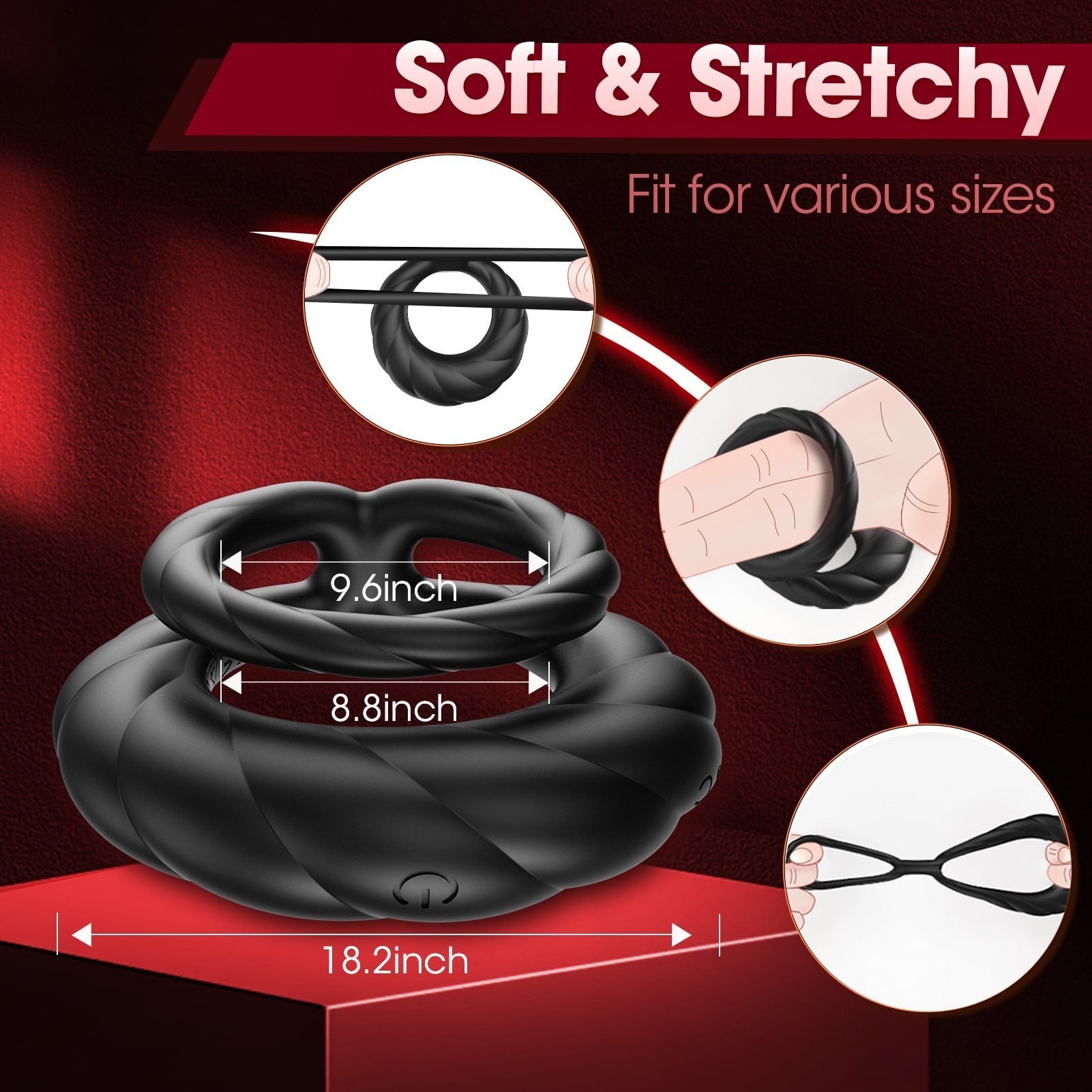 Adult Double Penis Ring Vibrator Cock Ring with 10 Vibration Modes