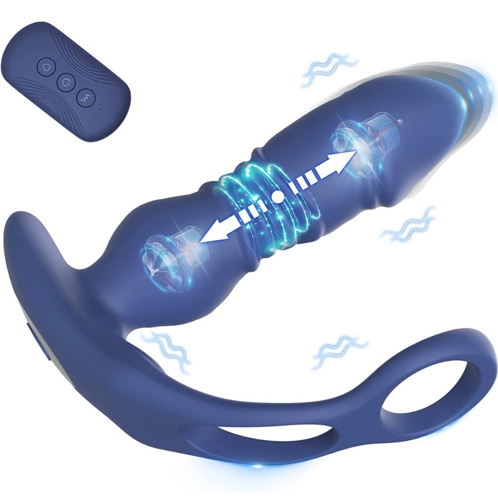 Dual Cock Ring Powerful Thrusting & Vibration Butt Plug